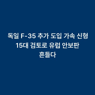독일 F-35 추가 도입 가속 신형 15대 검토로 유럽 안보판 흔들다