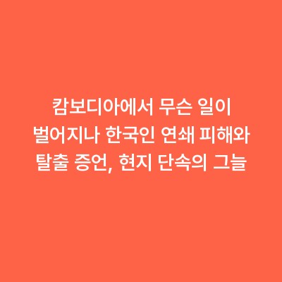 캄보디아에서 무슨 일이 벌어지나 한국인 연쇄 피해와 탈출 증언, 현지 단속의 그늘