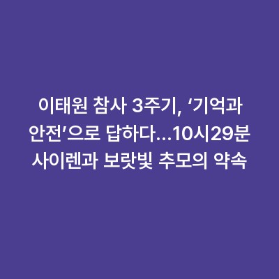 이태원 참사 3주기, ‘기억과 안전’으로 답하다…10시29분 사이렌과 보랏빛 추모의 약속
