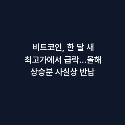 비트코인, 한 달 새 최고가에서 급락…올해 상승분 사실상 반납