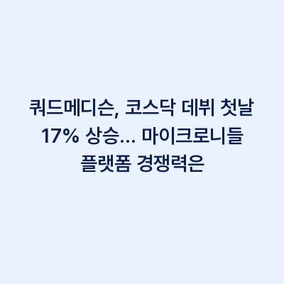 쿼드메디슨, 코스닥 데뷔 첫날 17% 상승… 마이크로니들 플랫폼 경쟁력은